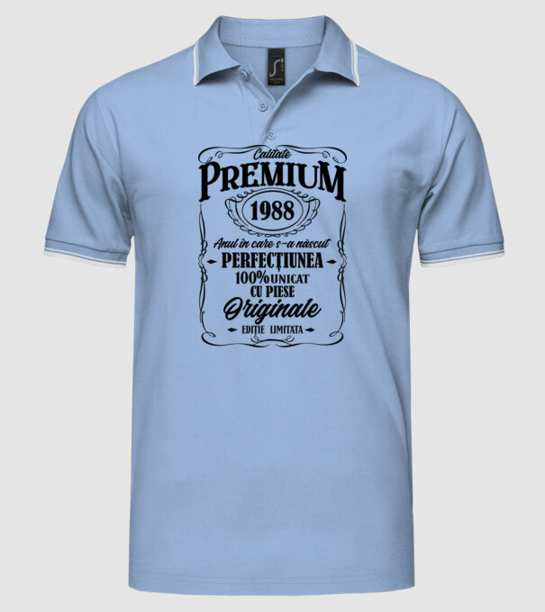 calitate premium -1988 - anul în care s-a născut - perfecțiunea - 100% unicat, cu piese originale, ediție limitată model albastru deschis pe tricou