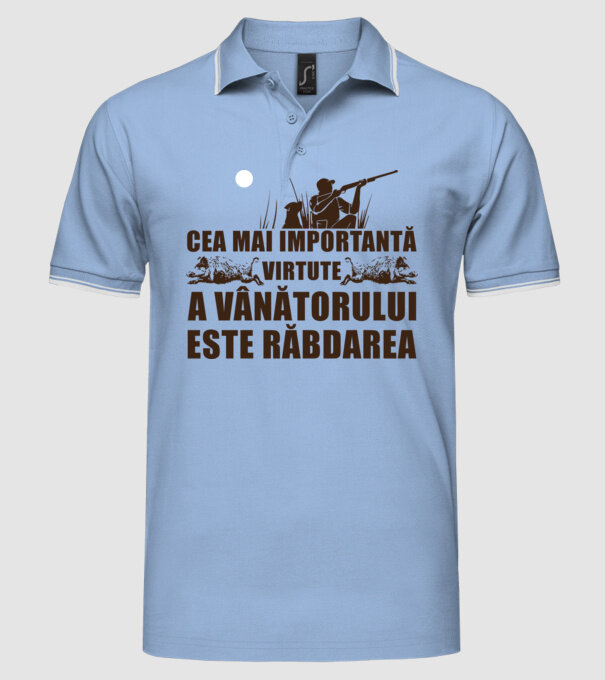 cea mai importantă virtute a vânătorului este răbdarea model albastru deschis pe tricou