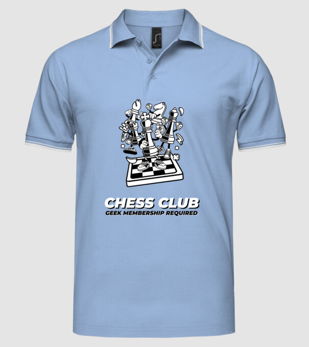 chess club model albastru deschis pe tricou