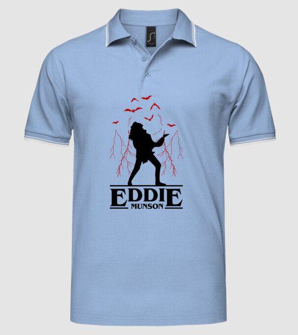 eddie munson stranger things model albastru deschis pe tricou
