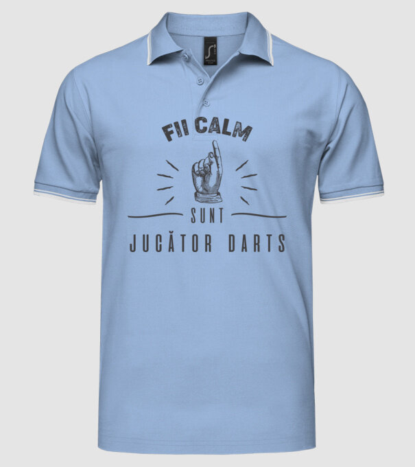 fii calm, sunt jucător darts model albastru deschis pe tricou
