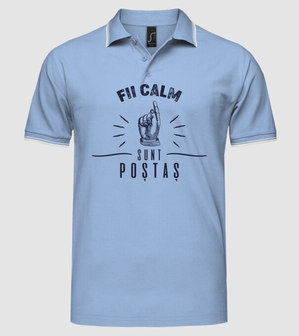 Fii calm, sunt poștaș model albastru deschis pe tricou
