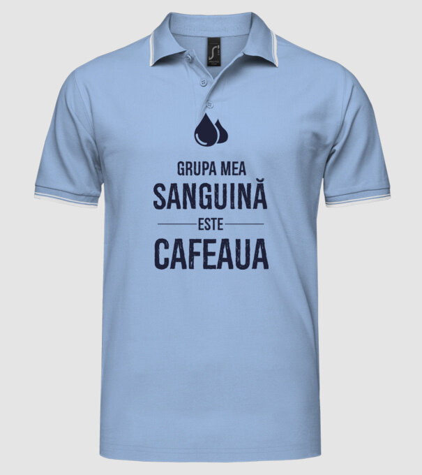 Grupa mea sanguină este cafeaua model albastru deschis pe tricou
