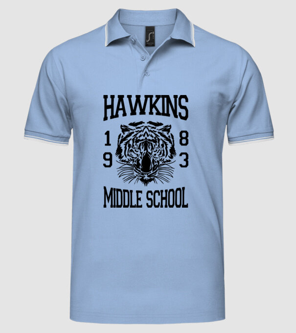 hawkins middle school 83 model albastru deschis pe tricou