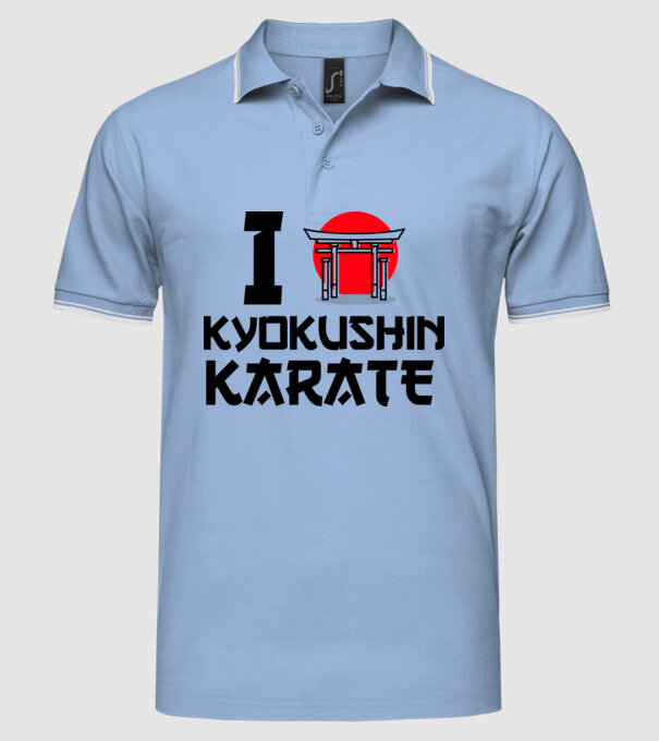 I love Kyokushin Karate model albastru deschis pe tricou