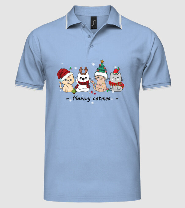 Meowy catmas 2 model albastru deschis pe tricou