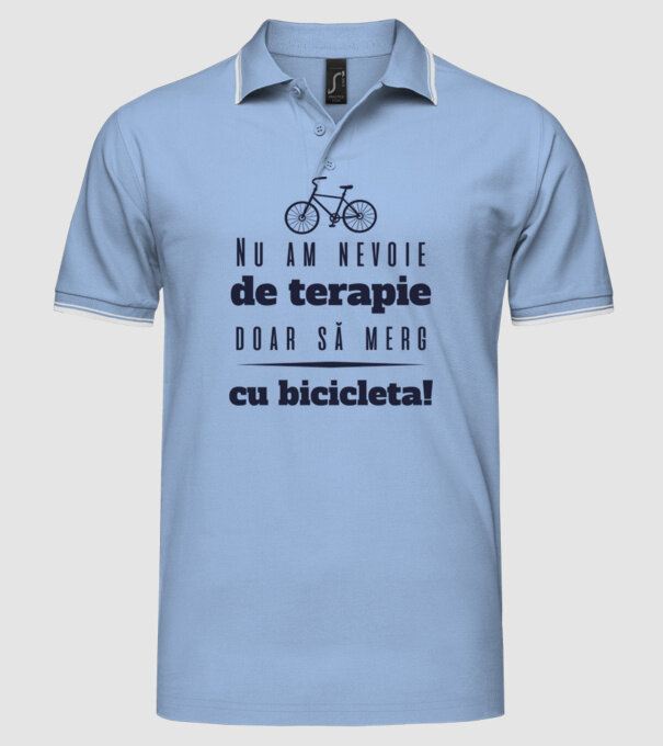 nu am nevoie de terapie, doar să merg cu bicicleta model albastru deschis pe tricou