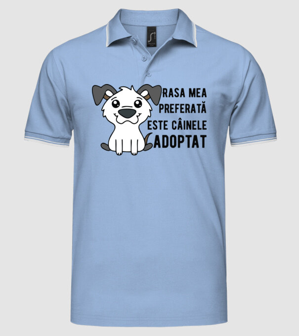 Rasa mea preferată este câinele adoptat model albastru deschis pe tricou