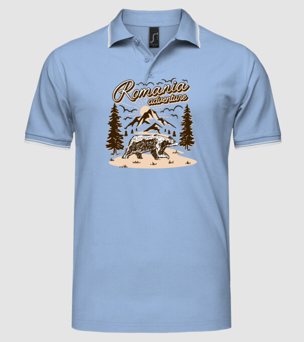Romania bear adventure model albastru deschis pe tricou