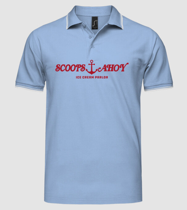scoops and ahoy stranger things model albastru deschis pe tricou