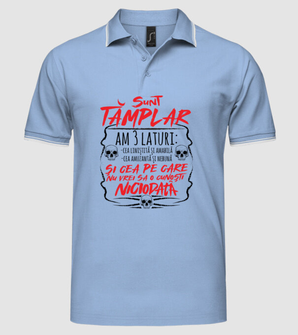 sunt tâmplar am 3 laturi model albastru deschis pe tricou