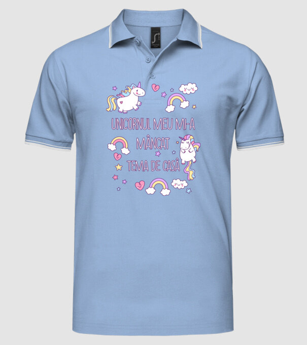 Unicornul meu mi-a mâncat tema de casă model albastru deschis pe tricou