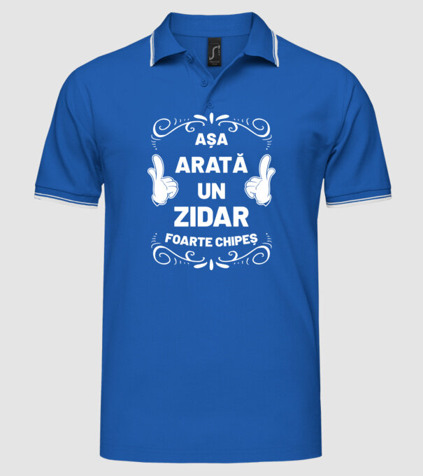 Așa arată un zidar foarte chipeș model albastru regal pe tricou