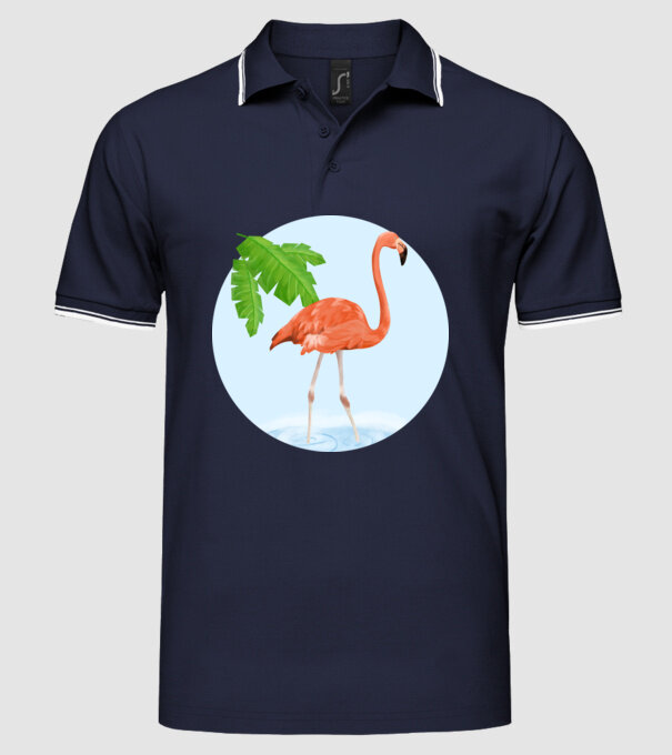 Flamingo model albastru închis pe tricou