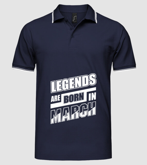 Legends are born in March model albastru închis pe tricou