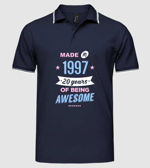 Made in - 1997 model albastru închis pe tricou