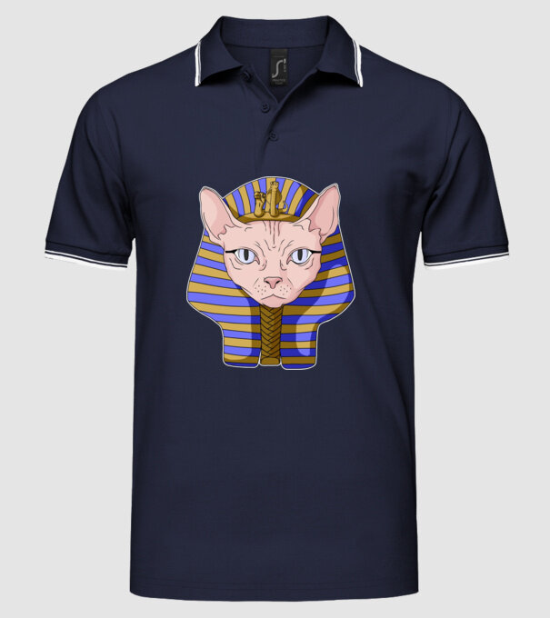 sphynx cat pharaoh model albastru închis pe tricou