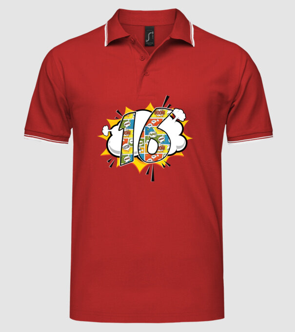 Birthday Comic Number 16 model roșu pe tricou