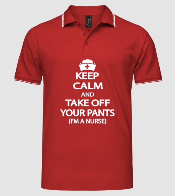 Keep calm and take off your pants model roșu pe tricou