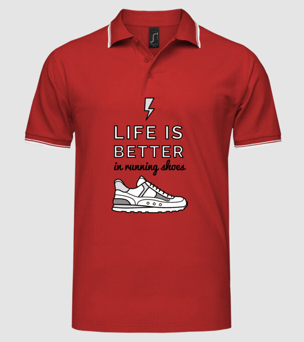 Life is better running shoes model roșu pe tricou