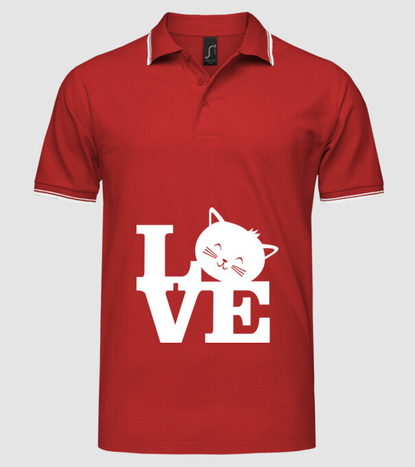 Love Pisică model roșu pe tricou