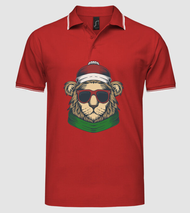 Leu Moș Crăciun model roșu pe tricou