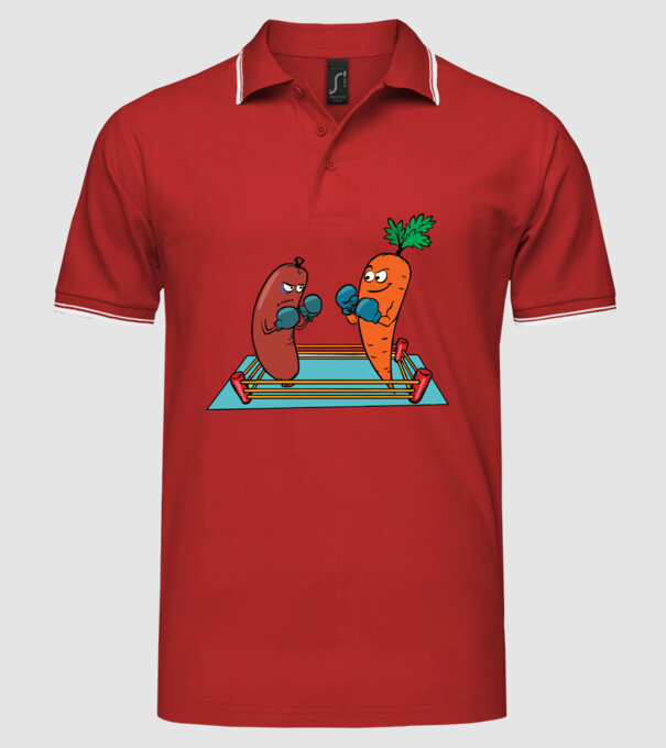 sausage vs carrot model roșu pe tricou