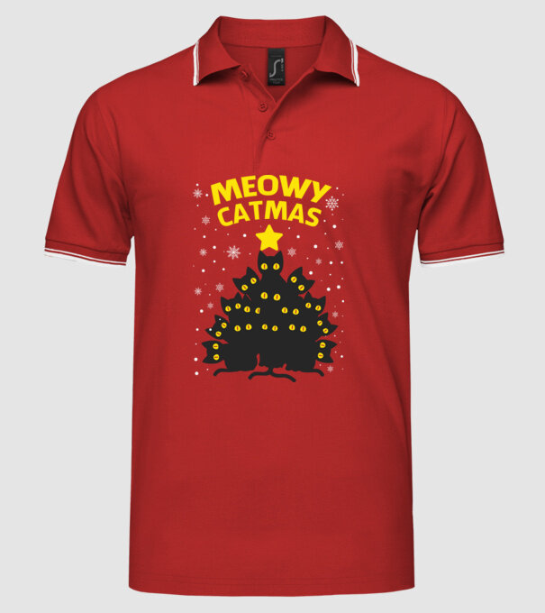 Meowy catmas black model roșu pe tricou