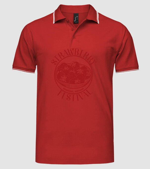 strawberry festival stranger things model roșu pe tricou