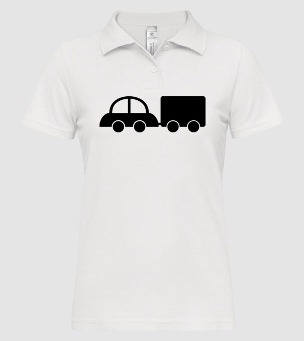 Car with tail model alb pe tricou