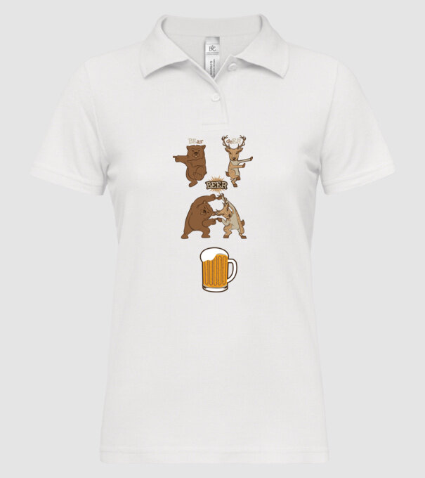 Bear deer beer model alb pe tricou