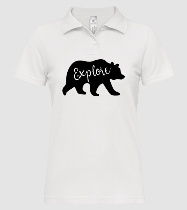Bear explore model alb pe tricou