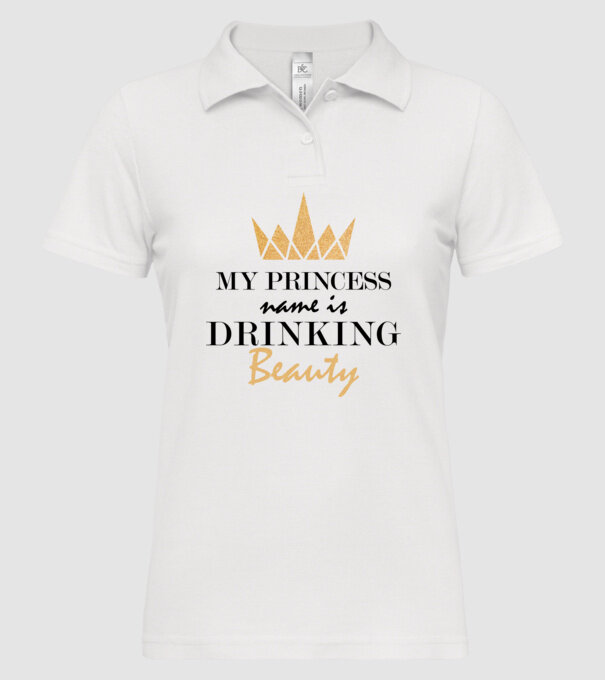 Drinking beauty gold model alb pe tricou