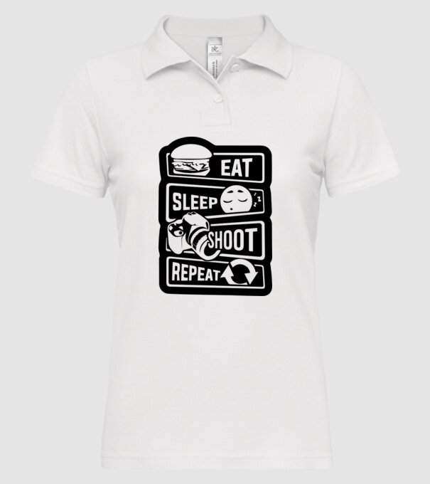 eat sleep shoot repeat model alb pe tricou