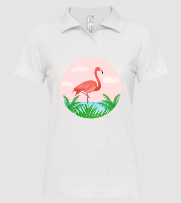 Flamingo model alb pe tricou