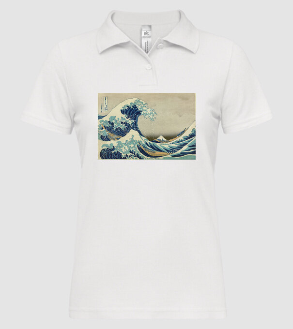 Great Wave of Kanagawa mască model alb pe tricou