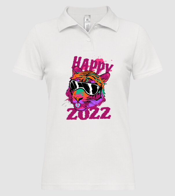 Happy 2022 tiger model alb pe tricou