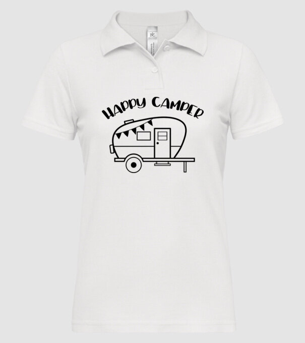 Happy camper model alb pe tricou