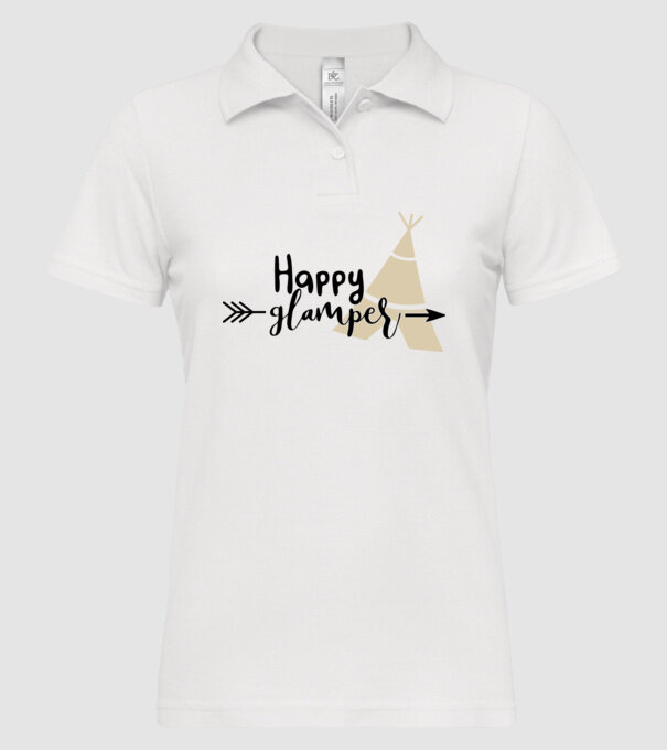 Happy glamper model alb pe tricou
