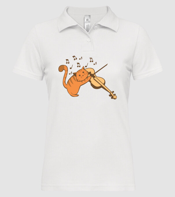 Pisică cântă la vioară model alb pe tricou