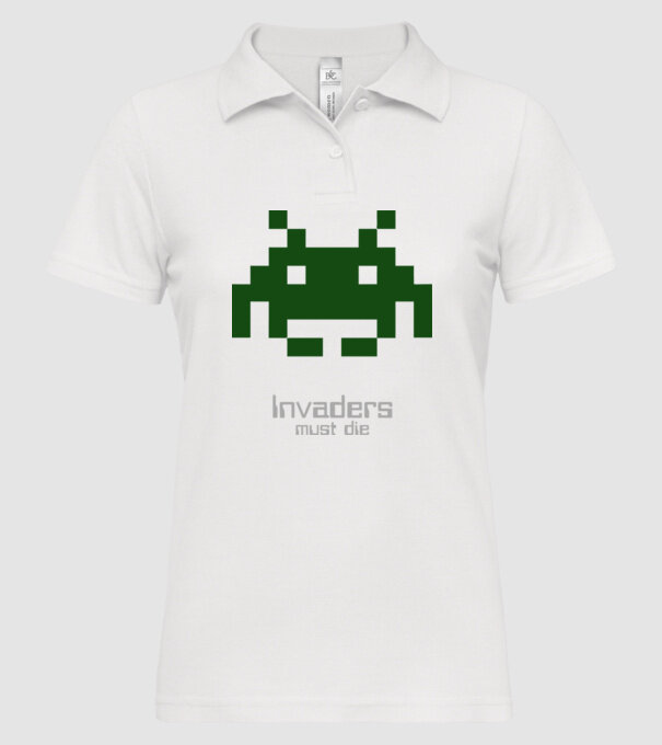 Invaders Must Die model alb pe tricou