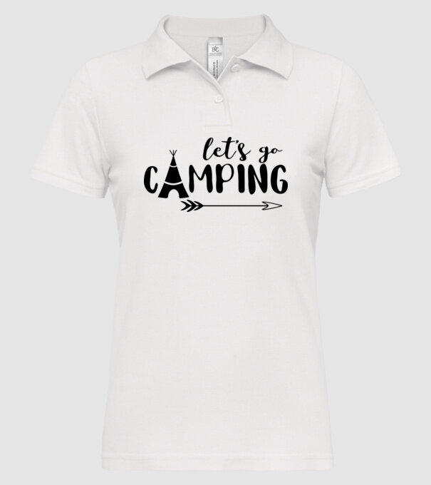 'Let''s go camping' model alb pe tricou