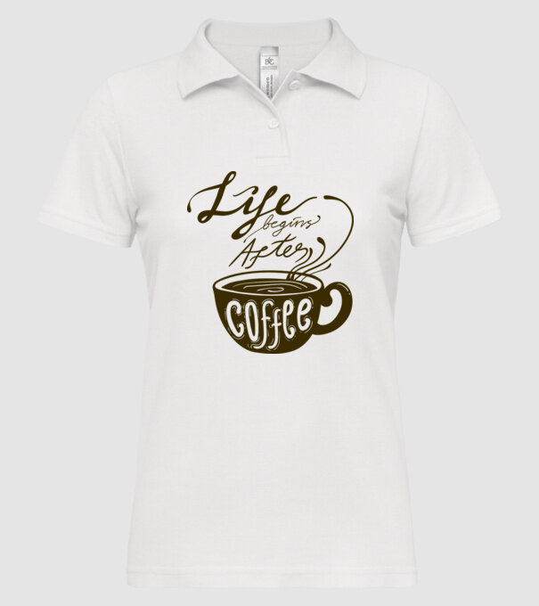 Life begins after coffee model alb pe tricou
