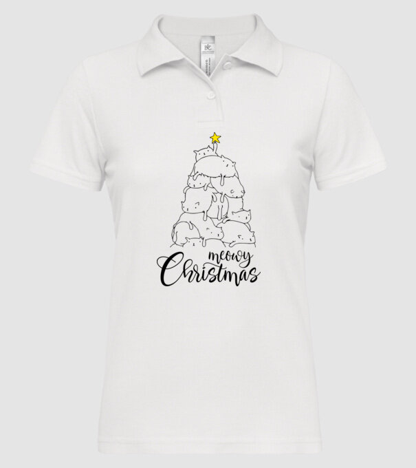 Meowy Christmas model alb pe tricou