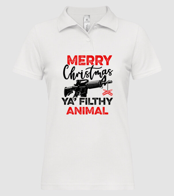 Merry Christmas Ya Filthy Animal model alb pe tricou