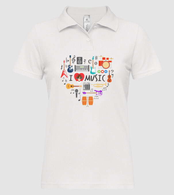 music heart model alb pe tricou