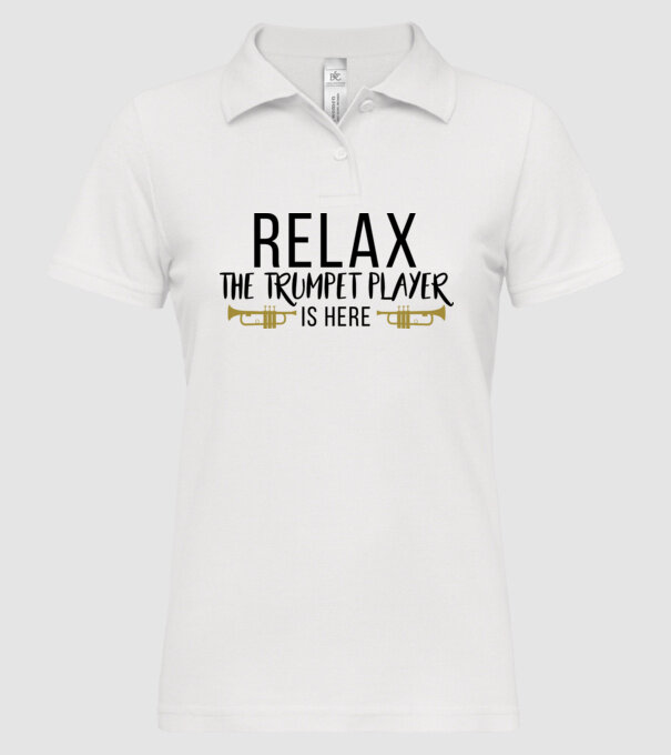 Relax the trumpet player is here model alb pe tricou
