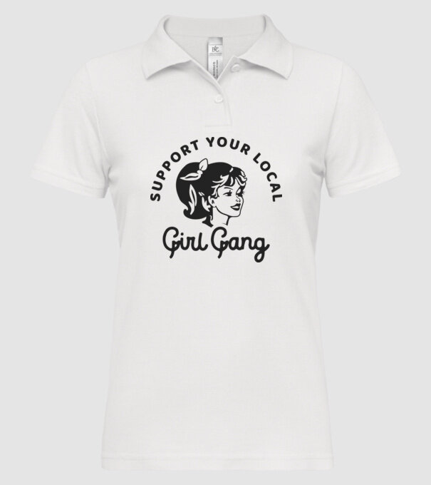 Support your local girl gang pe fond alb -01 model alb pe tricou
