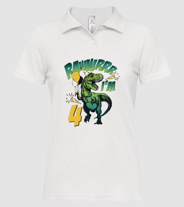 'Birthday Dinosaur rawww i''m 4' model alb pe tricou