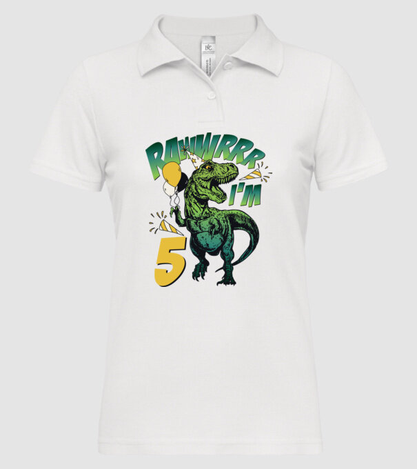 'Birthday Dinosaur rawww i''m 5' model alb pe tricou